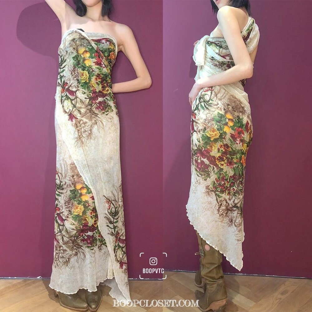 Vtg Jean Paul Gaultier Classique mesh large scarf runway collection floral print